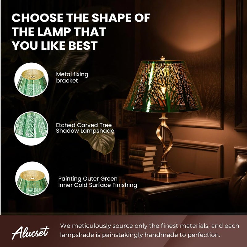 ALUCSET Stainless Steel Lamp Shade, Barrel Lampshade for Table Lamps, Metal Lamp Shade 7" Top x 13" Bottom x 7.8" High(Spider), Green Mirror Finshed Exterior Gold-plated Interior Replacement Shade - Image 2